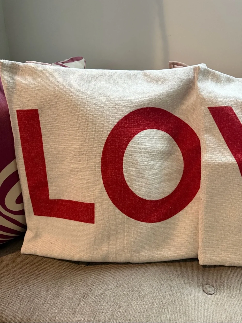 Love Canvas Throw Pillow Covers - Red on Cream